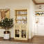 Garde-manger 100% bois massif Kaniesha 32 po avec portes en verre transparent, 2 tiroirs et tablettes réglables-158809055