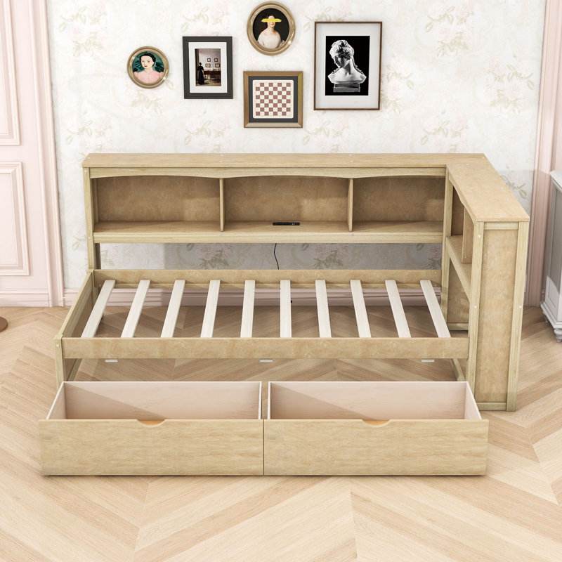 Lit de jour simple avec 2 tiroirs et armoires et USB, Bois
