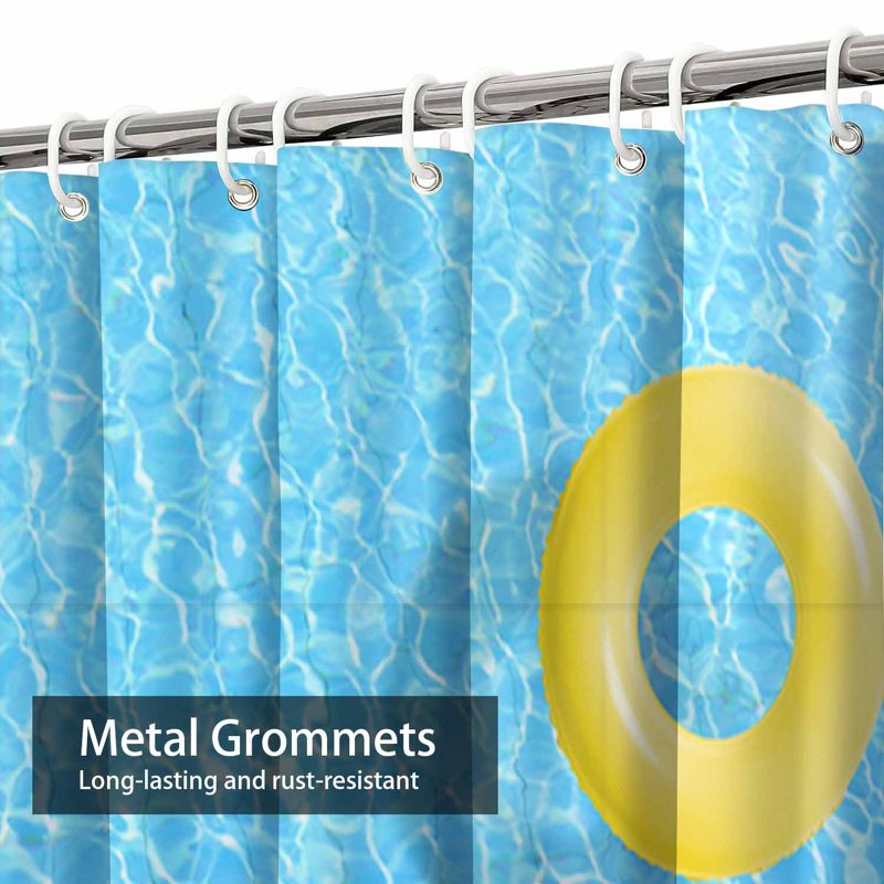 Rideau de douche jaune avec anneaux de piscine et aquarelle bleu avec 12 crochets, L 72 po x l 84 po