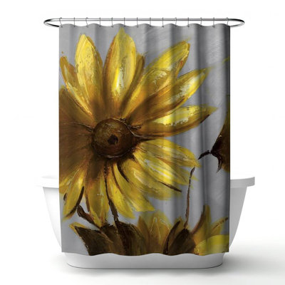 Mountain Arnica Flowers Gray – Polyester Shower Curtain, Dye Sublimation Print, 71" W × 74" L
