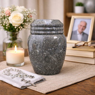 Urne de crémation en marbre, 5,25 h x 3,25 l, 2,21 lb, gris océan
