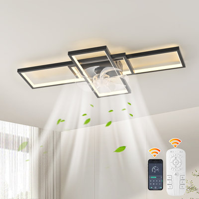 Arlyn 35.43" 7 - Blade Dimmable LED Reversible Ceiling Fan With Light And Remote Control