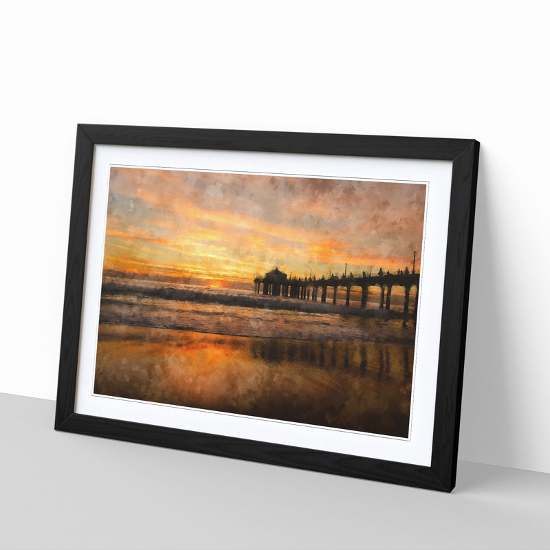 Sunset Behind the Pier - Picture Frame Painting Print, 62cm H x 87cm W x 2cm D, Black Framed