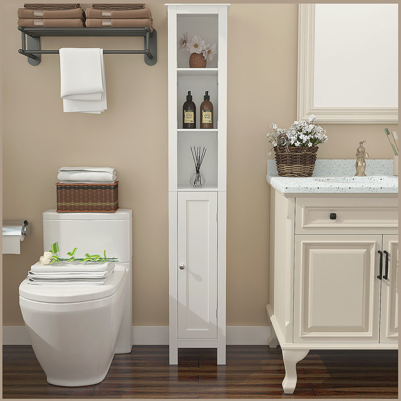66.92" Tall Bathroom Storage Cabinet with Adjustable Shelves,Slim 1 Doors Freestanding Cabinet with Anti-Tip, Open compartments, for Home, Small Spaces, Bathroom,Kitchen, Living Room