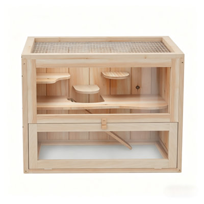 Natural Wood Small Animal Habitat for Hamsters, Guinea Pigs, and Rats