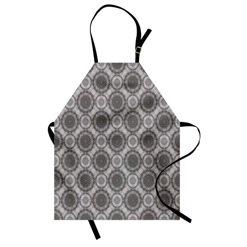 East Urban Home Grey Apron Unisex, Abstract Damask Flowers, Adult Size, Grey Black White