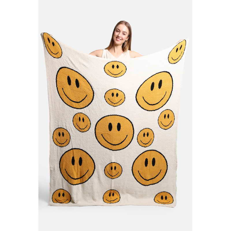 Jeté doux Happy Face , Blanc