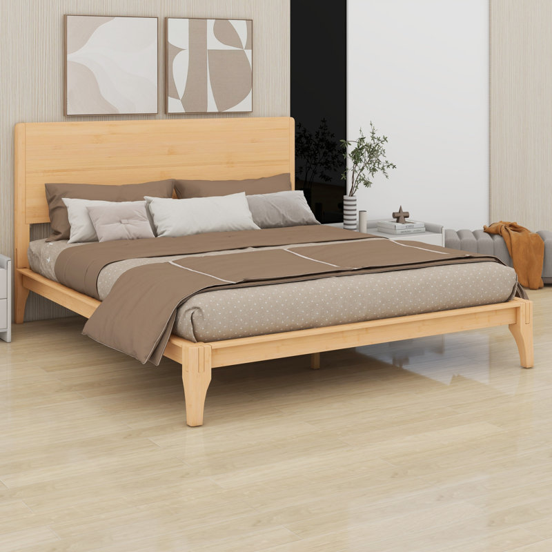 Lit plateforme en bois avec support à lattes, Grand lit, Naturel