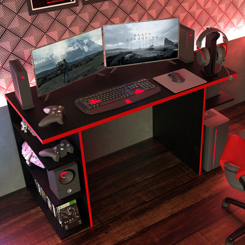 Gaiana Large Modern Gaming Computer Desk 53 Inch with 5 Shelves Cable Management Student Study Wooden Table Home Office Gamer Desk for Kids and Adults