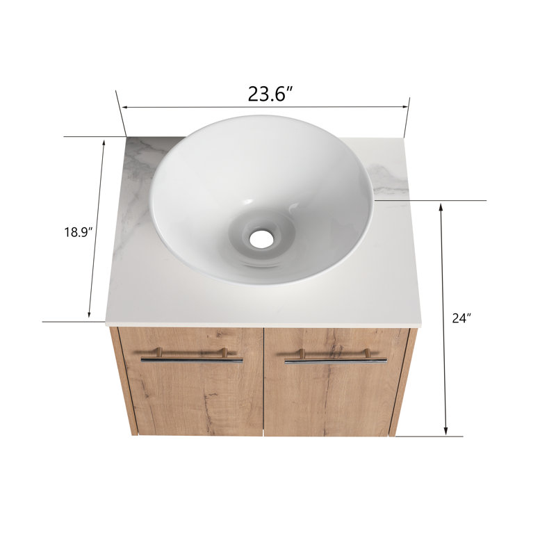 Meuble-lavabo simple mural 24 po avec comptoir en céramique 24 po