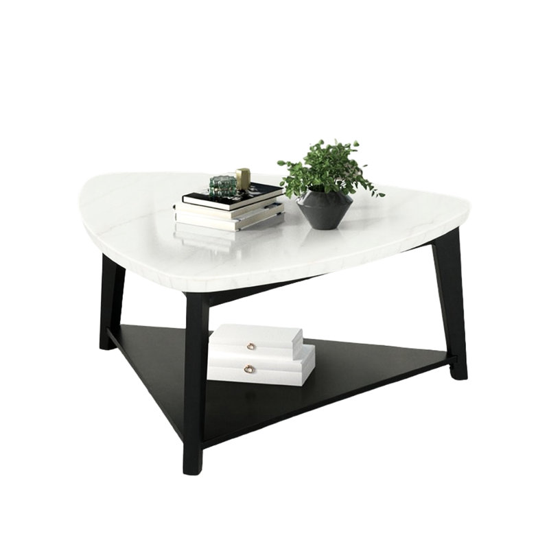 Table basse Marble Triangle de style contemporain, finition blanche et noire, bois d'ingénierie en bois massif, 40 po x 19 po, table de salon incontournable, avec tablette inférieure, l 40 po x P 40 po, 19 po