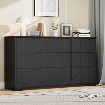 9-Drawer Tall Wooden Dresser with Deep Storage, Wide Top Chest for Bedroom, Hallway, Living Room, Kids Room