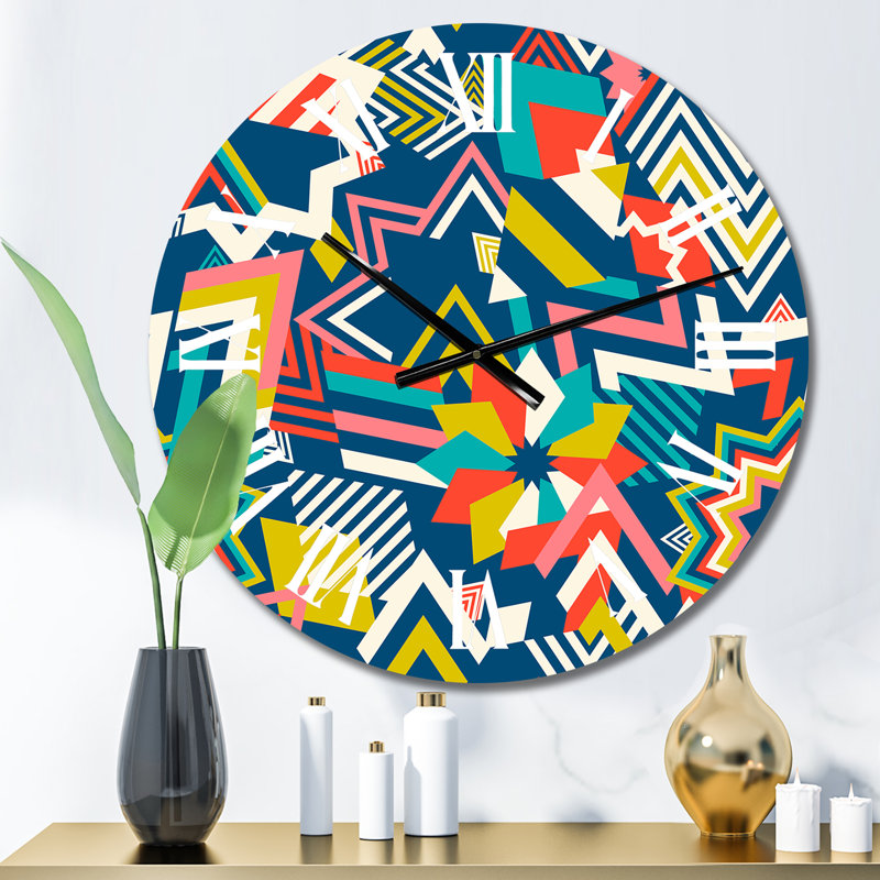 Multicolore éléments géométriques rétro I - horloge murale à motifs, Petit