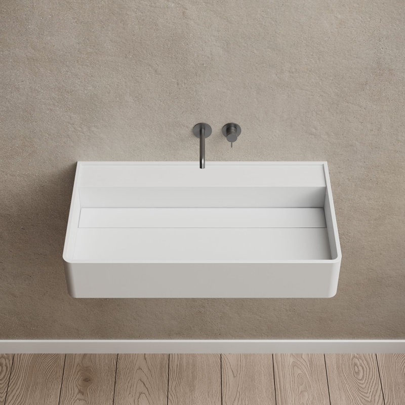 MonBlari 31.5" X 18" Rectangle Solid Surface Wall Mount Sink Matte White, 31.5" L X 17.72" W X 5.91" H, Matte White