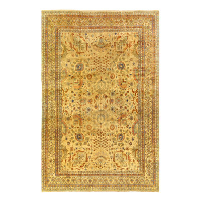 Tapis jaune noué à la main de conception unique 12 pi x 18 pi Sultanabad