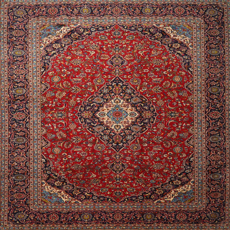 Tapis traditionnel rouge / bleu Barker Ridge, Carré 3 pi