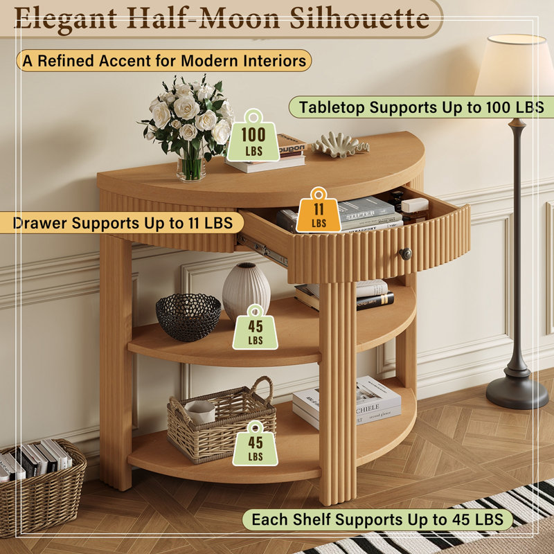 Half Moon Lowellville avec tiroir et 2 tablettes, Natural