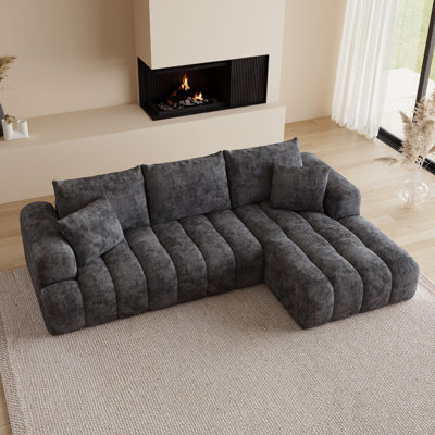 Canapé modulaire 108,3 po sans assemblage, grand canapé en forme de U avec méridienne, canapé réversible à profil bas, tissu en velours moelleux, comprend 2 coussins, mobilier de salon gris moderne
