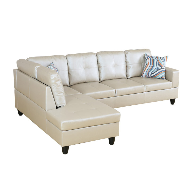 Bawan Faux Leather L-Shaped Sectional, Left Hand Facing, Ivory Faux Leather
