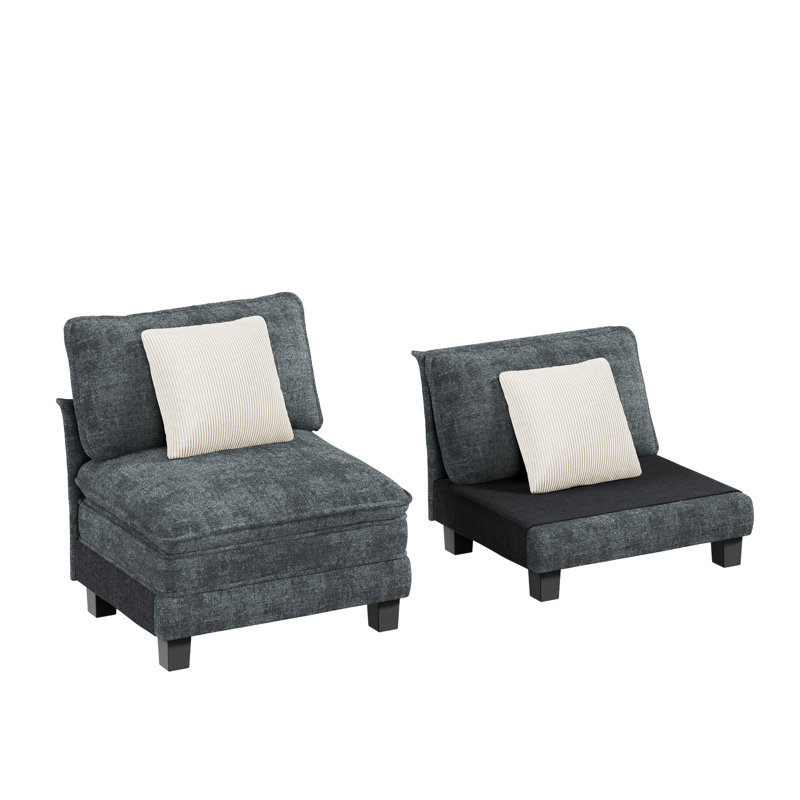 Deux sièges simples sans accoudoirs manquent un coussin de siège, Chenille bleue marine