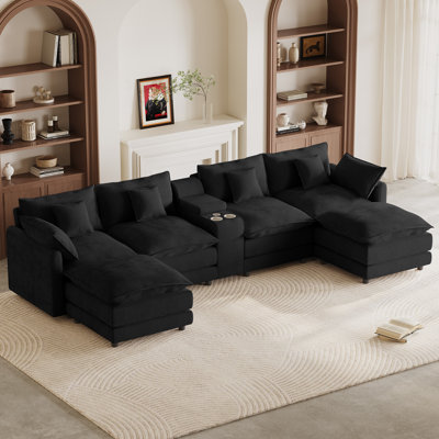 145"W U-Shape Sectional With Console & Cup Holders And USB Ports