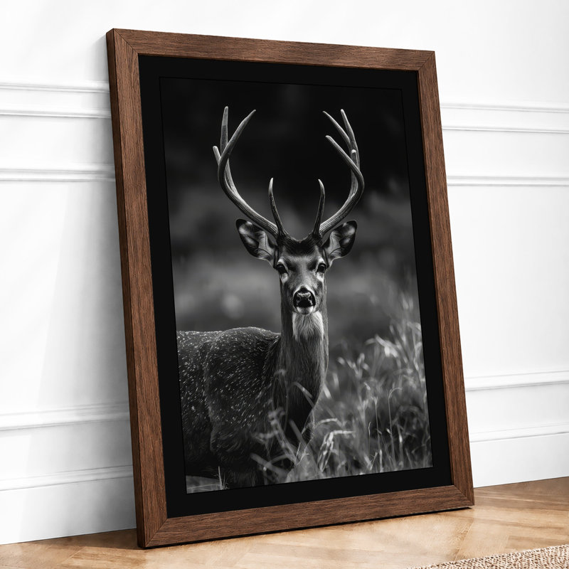 Deer in Monochrome Scandinavian - Framed Print, Walnut, A1 - 84.1 x 59.4 cm