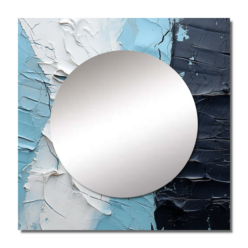 Elynore - Minimalisme noir et bleu, peinture de coin, miroir carré, art mural carré pour salle de bain, 23 po x 23 po