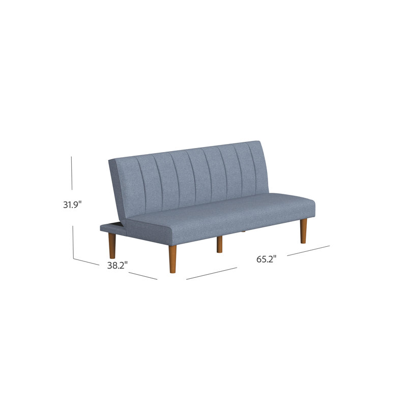Bergen 66" Upholstered Convertible Futon Sofa, Blue Woven