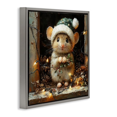 Souris de grange avec cadre flottant lumières de Noël, design par Riley B