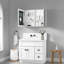 Armoire à pharmacie de salle de bain l 36 po x H 26 po, décoration de miroir biseauté, espace de rangement spacieux, présentoir de haute définition, charnière, bois d'ingénierie, miroir à rebord blanc, bois d'œuvre silencieux-875796106