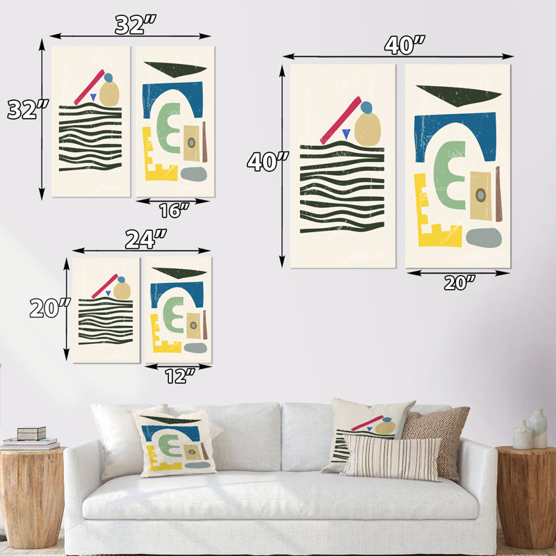 Formes abstraites primitives abstraites en couleurs I - ensemble de 2 impressions, Toile tendue, H 20 po x l 24 po x P 1 po