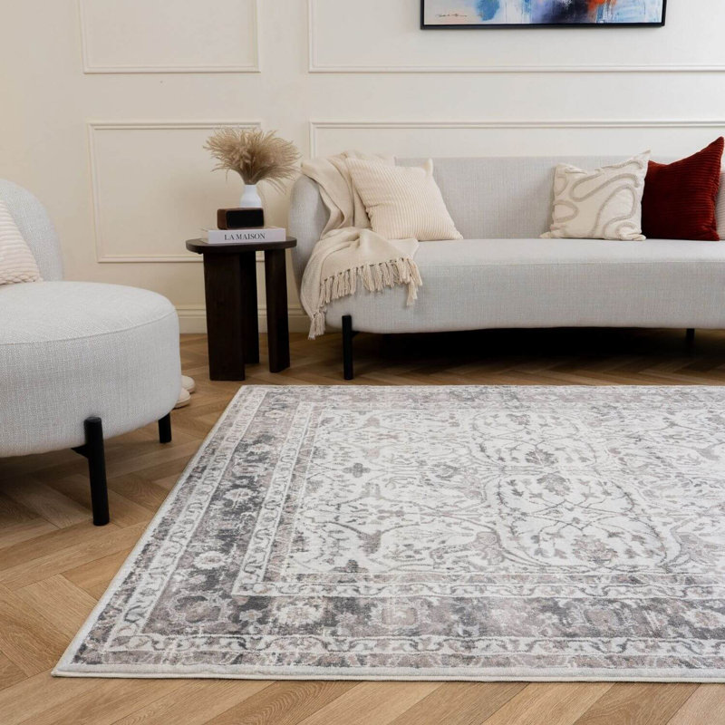 Montana Bordered Vintage Grey Area Rug, 240X340 cm