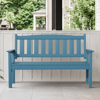 All Weather HIPS Outdoor Bench, 2-3 Persons Garden Bench with Back for Porch, Patio & Yard