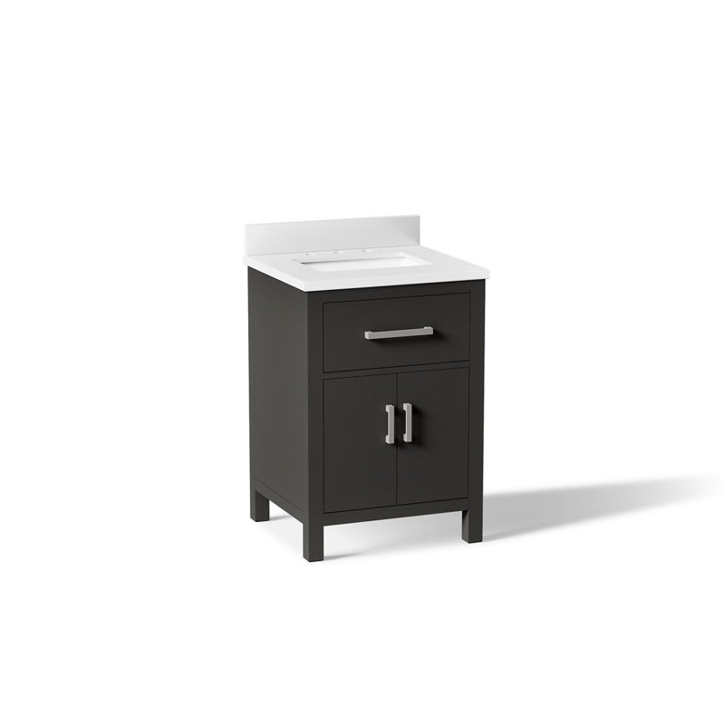 Kresla 24 In. Bathroom Vanity Cabinet With Sink And Quartz Top, Black Oak