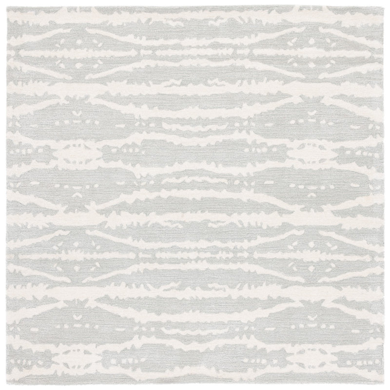 Tapis en viscose / laine touffeté à la main Valade en gris clair / ivoire, Carré 6 pi