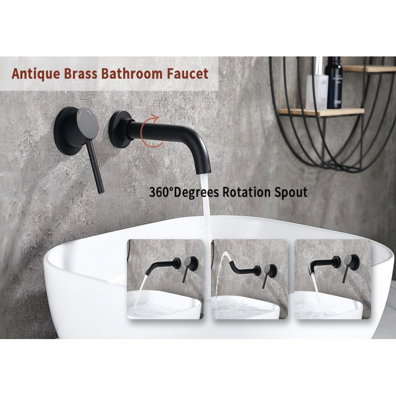 Robinet de baignoire mural pour salle de bain, Noir mat