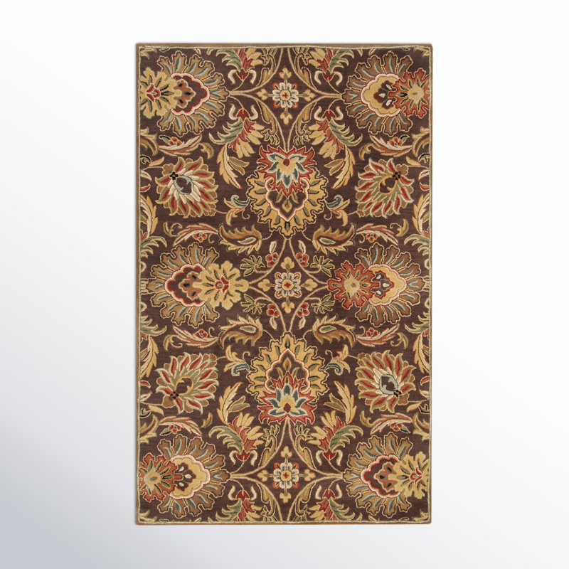 Tapis brun foncé / grenat en laine touffeté à la main Arden, Rectangle 2 pi x 3 pi