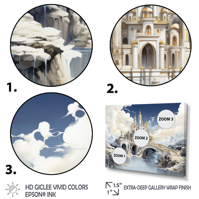 «Beige Bridge Ethereal Passage II», art mural sur toile, Cadre flottant doré, H 24 po x l 32 po x P 1 po