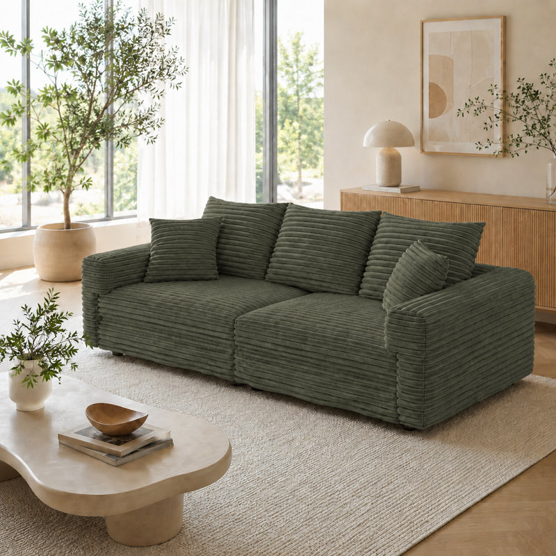 Canapé 3 places en velours côtelé Modern, H 35,35 po x l 82,87 po x P 35,43 po, Vert
