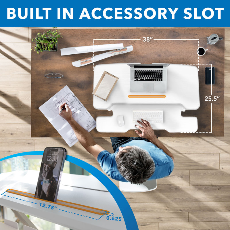 White Electric Adjustable Standing Desk Converter with Keyboard Tray