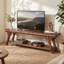 Meuble télé 63 po en bois massif, console multimédia longue avec tablette de rangement inférieure ouverte