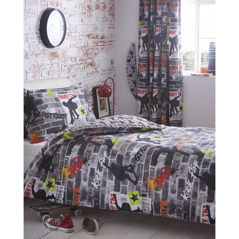 Monie Black/Orange/Yellow 56 TC Reversible Duvet Cover Set, 135 x 200cm Duvet Cover + 1 Standard Pillowcase