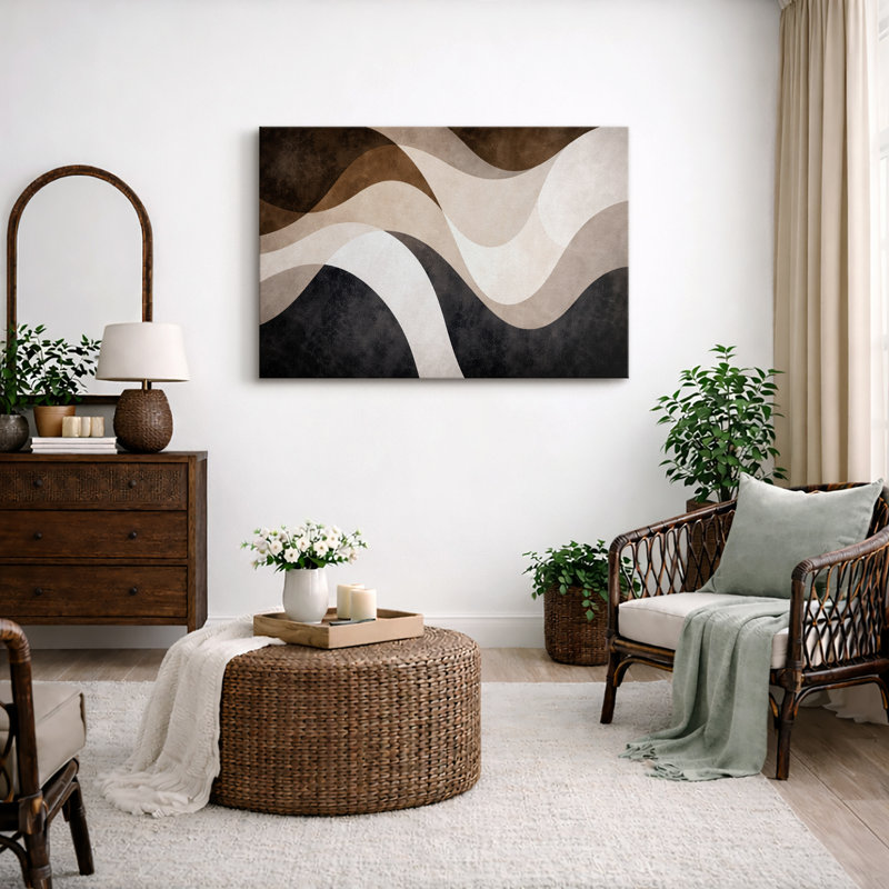 Abstrait brun beige, motif de vagues fluides, images de salon moderne, impression sur toile encadrée, Toile tendue