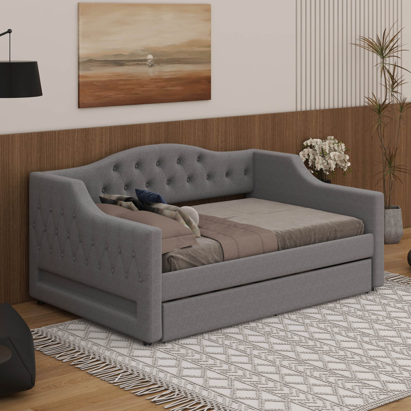 Full XL Size Daybed With LED Belt And Trundle, Gray