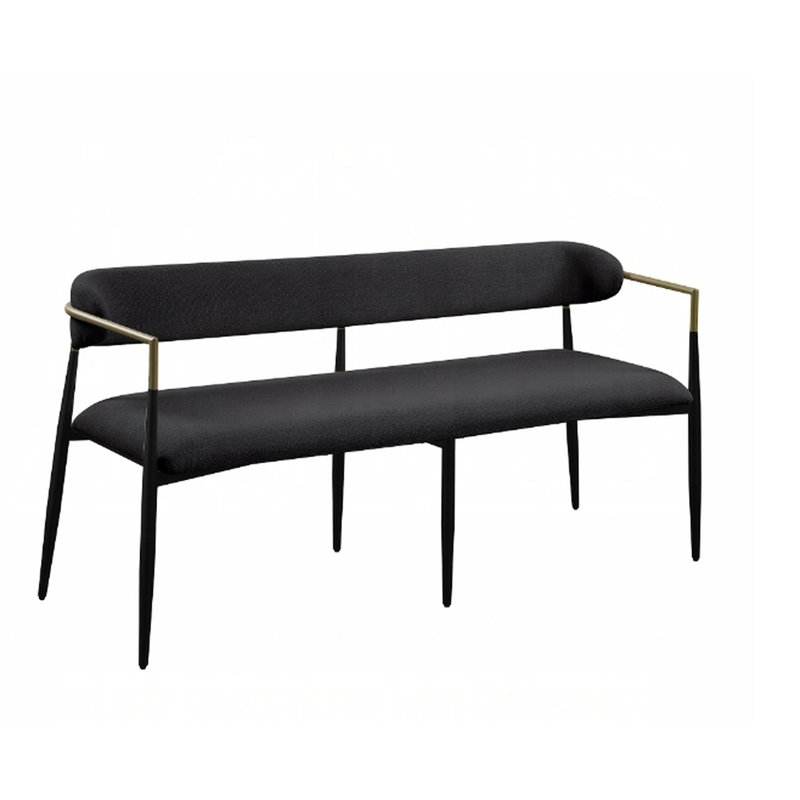 Banc relax en tissu de chenille noir - Rembourrage en mousse confortable Bois et métal de style industriel moderne
