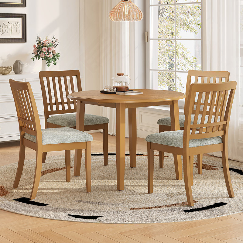 Ensemble de table de salle à manger 5 pièces pour 4 personnes, 1 table en bois avec 4 chaises rembourrées, Marron clair