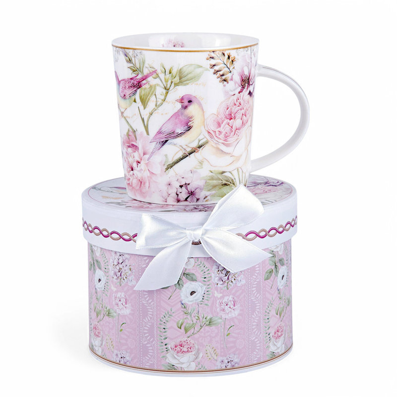 Tasse à thé / café Birds In Rose Garden dans une boîte cadeau