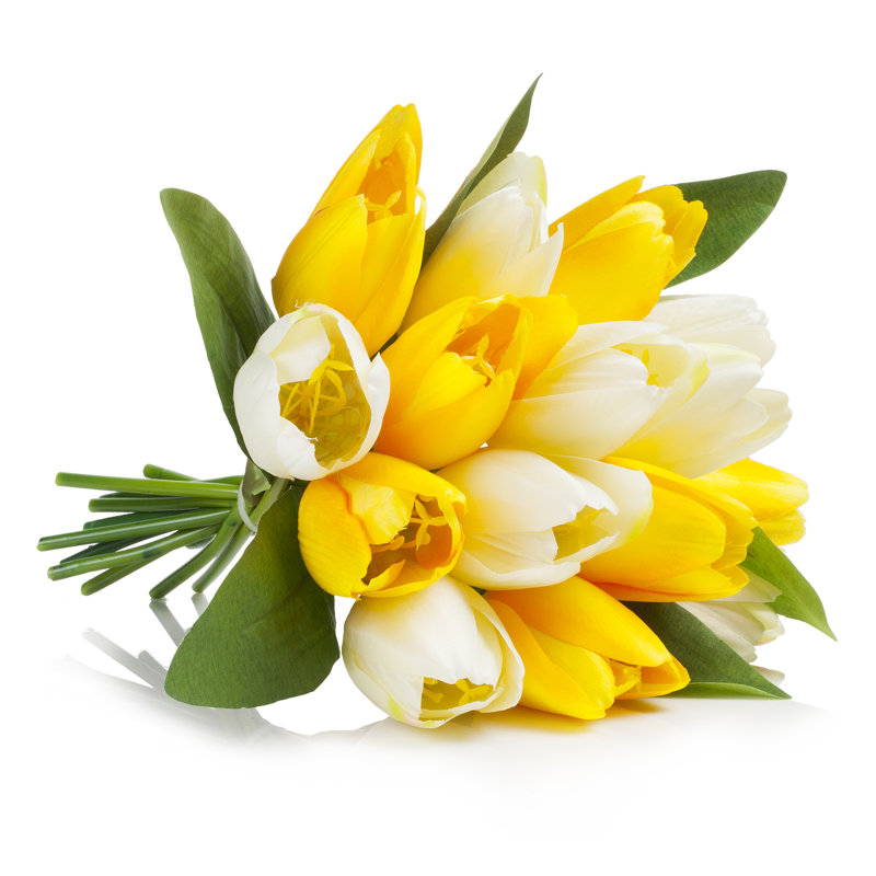 Arrangement floral 18 tulipes en soie dans un vase, Crème jaune