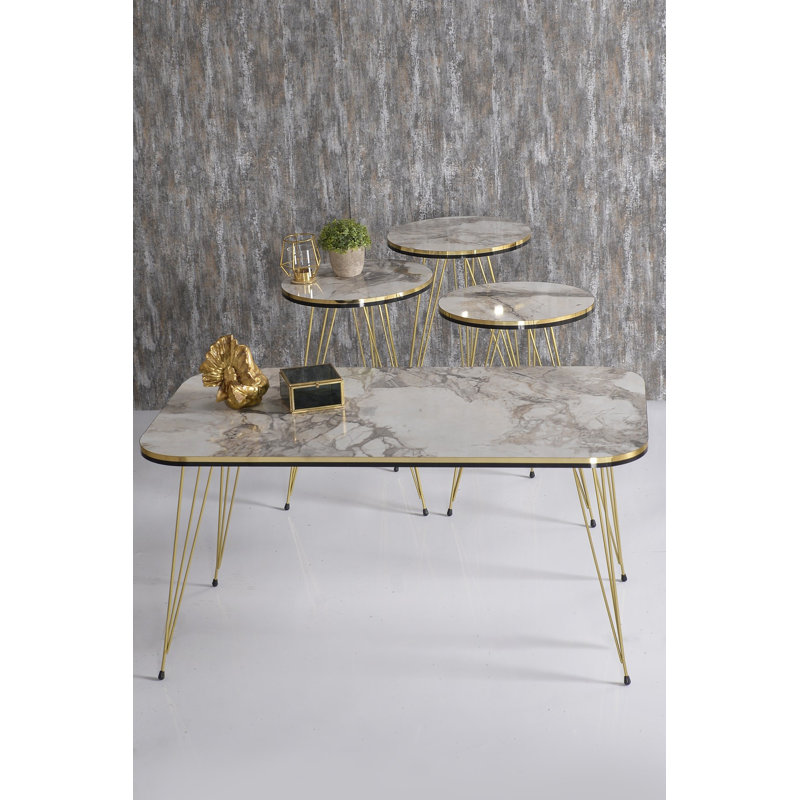 Colm Living Room Table Set, White Marble