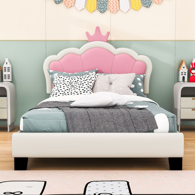 Upholstered Upholstered Princess Bed With Crown Headboard, Twin